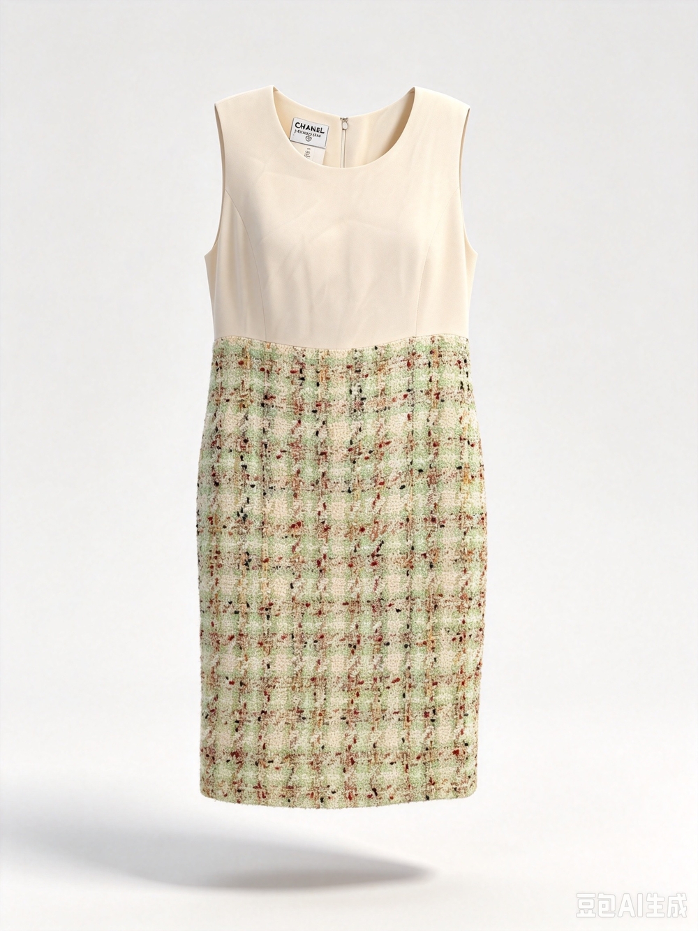 Chanel Cream and Mint Tweed Sheath Dress